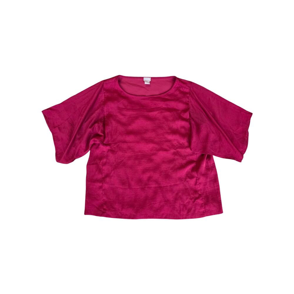 Chico's Crew Neck Pull Over Style Short Batwing Sleeve Blouse Red Size 1